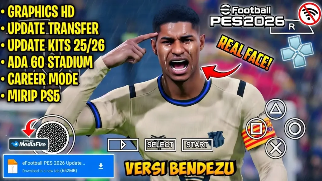 PES 2026 PPSSPP ISO Android Download – PSP eFootball 2026 Save Data Textures